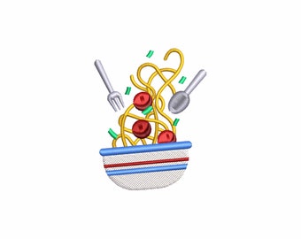 Pasta embroidery design, machine embroidery designs, embroidery files, embroidery pattern, kitchen, spaghetti, meatballs, digital download