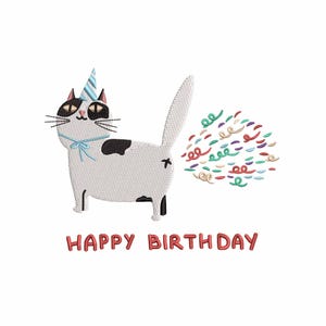 Katze Stickmuster, Lustige Stickerei, Stickmuster, Happy Birthday Stickdateien, Tierstickerei, Digitaler Download