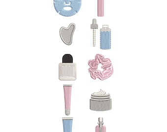 Skincare Makeup Mini Embroidery Designs, Clean Girl Embroidery Files, Self Care Embroidery Patterns, Machine Embroidery Designs