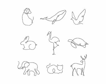 ミニ動物の刺繍バンドル、線画動物の刺繍デザイン、機械刺繍デザイン、刺繍ファイル、刺繍パターン