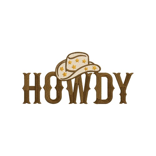 Howdy Stickmuster, Western-Stickdateien, Stickmuster für Cowboyhüte, Wilder Westen, Maschinenstickmuster