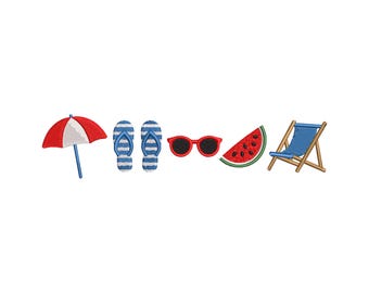 Summer Beach embroidery design, Beach umbrella and chair, Machine embroidery designs summer, Summer embroidery pattern, Embroidery files