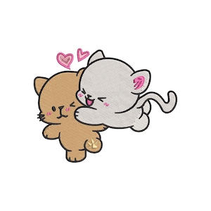 Kawaii cats couple embroidery design, Cartoon cat machine embroidery designs, Valentine embroidery designs, Digital download