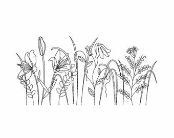 Wildflowers embroidery design, Machine embroidery designs, Embroidery file, Embroidery pattern, Cottagecore embroidery, Botanical Embroidery