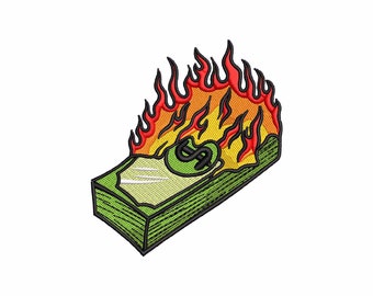 Burning money machine embroidery designs, embroidery pattern, embroidery files, trendy embroidery designs, digital download