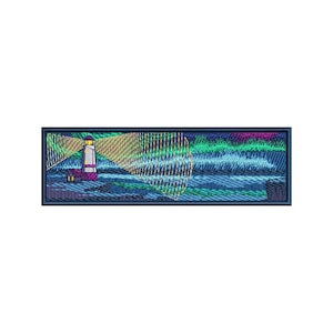 Lighthouse with northern lights machine embroidery design