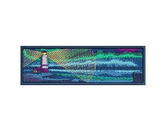 Lighthouse with northern lights machine embroidery design