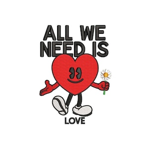 Herz Cartoon Stickdatei, Valentinstag Stickdatei, Süßes Herz Stickmuster, Love Stickmuster