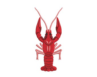 Red Mini Crawfish Embroidery Design, Summer Machine Embroidery Designs, Nautical Embroidery Files, Marine Mini Embroidery Designs