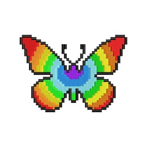 Pixel Art Rainbow butterfly embroidery design, baby embroidery designs, embroidery files, embroidery pattern, machine embroidery designs