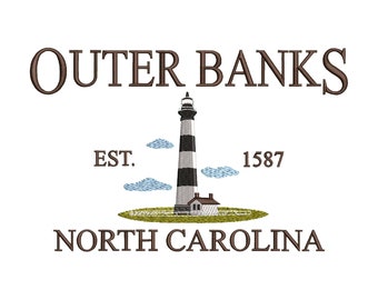 Outer banks embroidery design North Carolina with Bodie Island Lighthouse