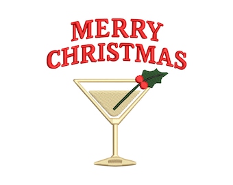 Christmas Martini Cocktail Embroidery Design, Christmas Embroidery Designs, Holiday Embroidery Files, Festive Machine Embroidery Designs
