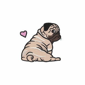 Mops Stickdatei, Maschinenstickdatei, Stickmuster, Stickdateien, Baby Stickdatei, Hund, digitaler Download