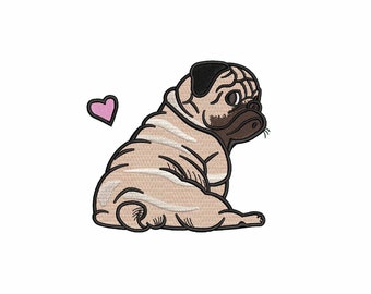 Pug embroidery design, machine embroidery designs, embroidery pattern, embroidery files, baby embroidery designs, Dog, digital download