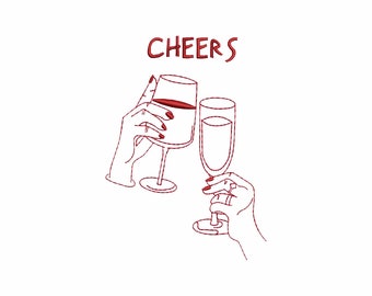 Cheers wine glass machine embroidery designs, trendy embroidery designs, embroidery pattern, embroidery files, digital download