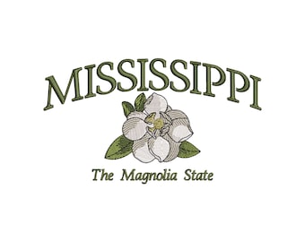 Mississippi embroidery design, Magnolia State embroidery files, USA floral machine embroidery designs, Southern blossom embroidery pattern