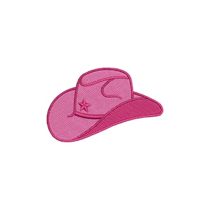 May include: A pink cowboy hat with a star on the front.