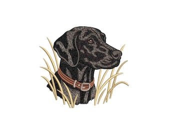 Hunting dog embroidery design, realistic machine embroidery file, black labrador retriever pattern, animal embroidery design, hunter gift