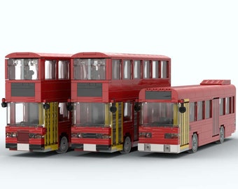 Lego MOC Instructions - 80's Leylands in London Multipack - Leyland National, Titan and National in London Transport red