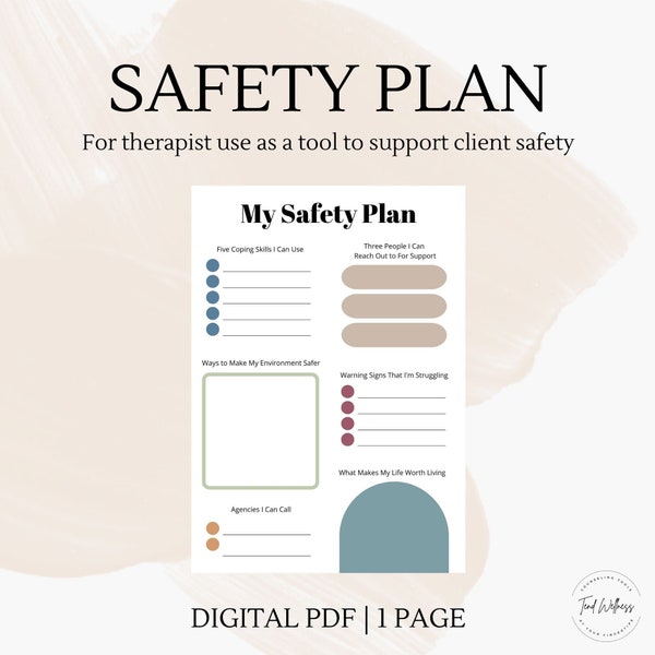 Printable Safety Plan Worksheet, Crisis Tool, Mental Health, Counseling Resource, A4