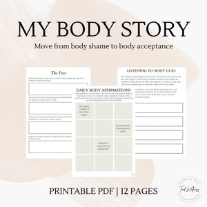 Printable Body Image Workbook, Body Image Therapy Worksheet, Positive Body Image, Digital Download, A4