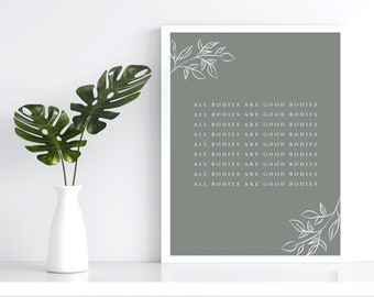 All Bodies Are Good Bodies Wall Art, Body Image Wall Art, Positive Body Image, Body Image Therapy, Four Printable PDFs, 8.5x11