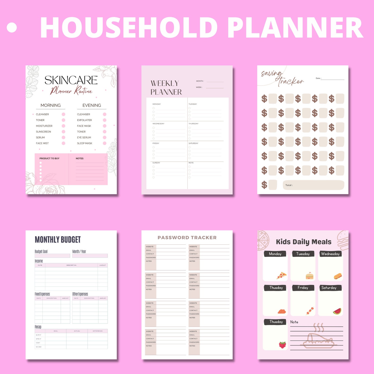 Editable Household Planner Printable Household Planner Home - Etsy