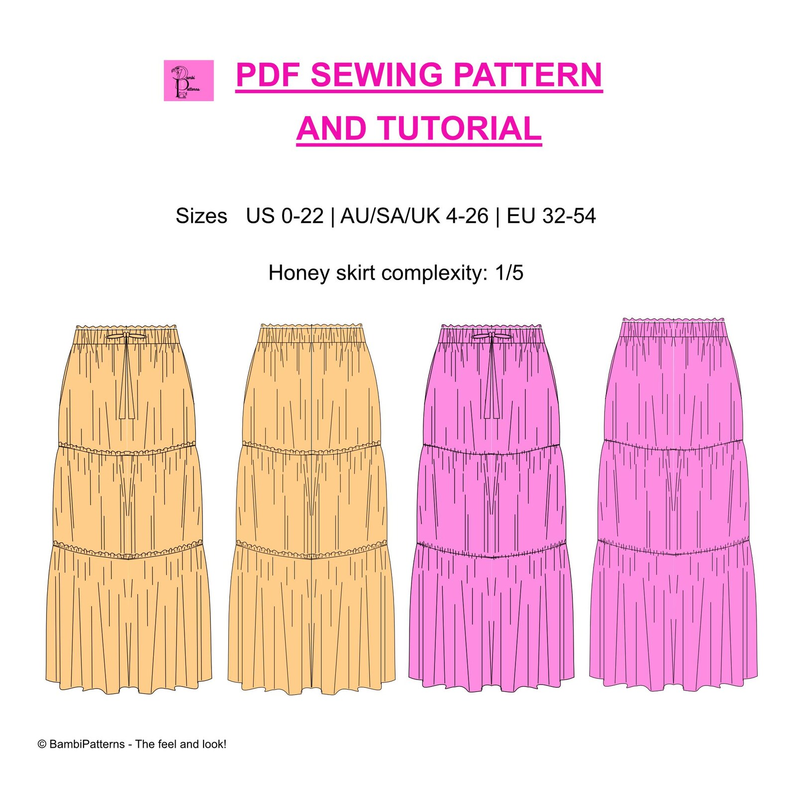 Honey Long Flowy Maxi Tiered Skirt PDF Sewing Pattern - Size US 0-22 ...