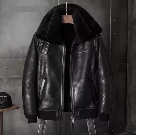 Men's Black B3 RAF Flight Bomber Aviator Leather Jacket Real