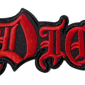 May include: Red embroidered patch with the word "DIO" in a black gothic font.