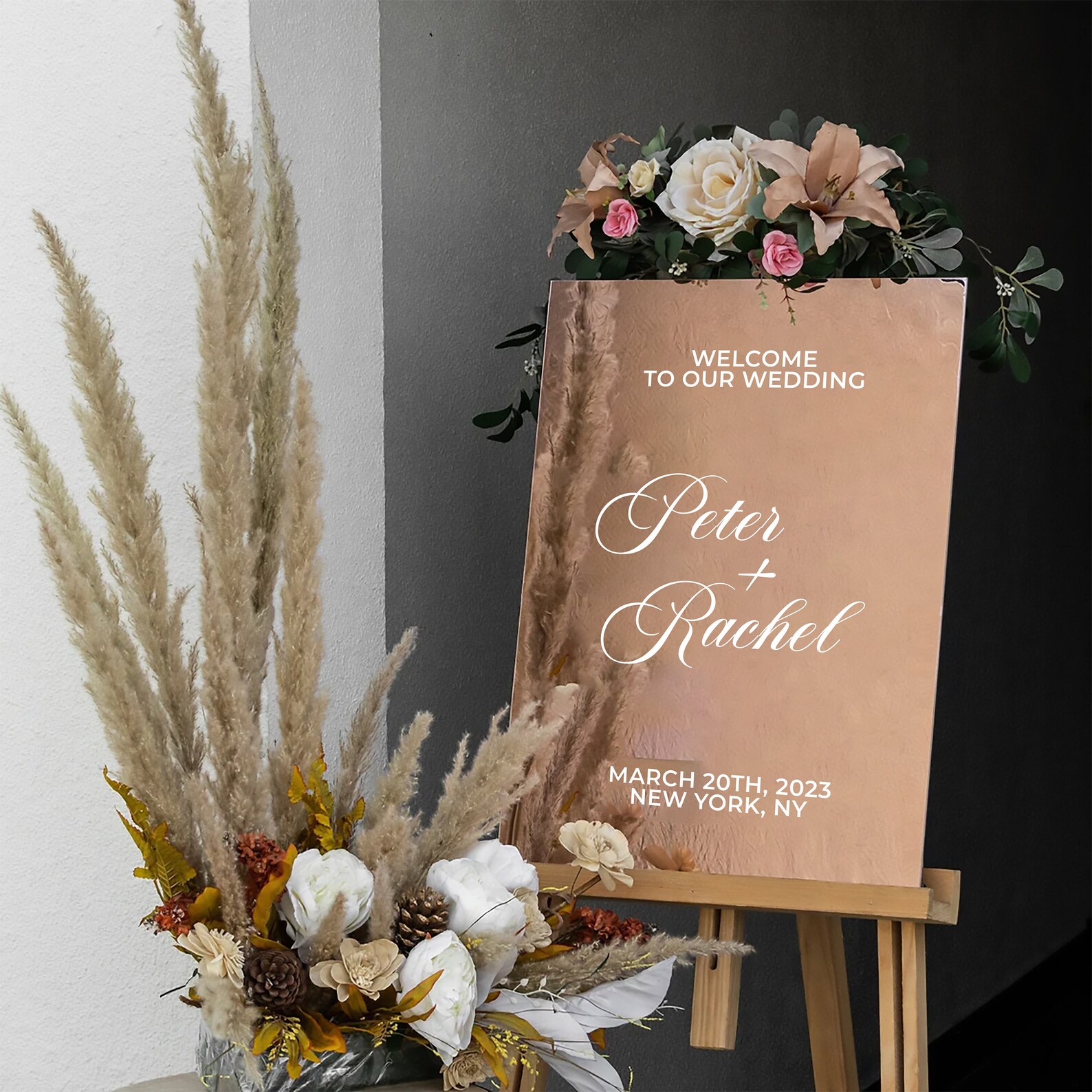 Gold Mirror Wedding Sign Custom Wedding Sign Wedding Decor Gold Mirror Acrylic Sign Rose