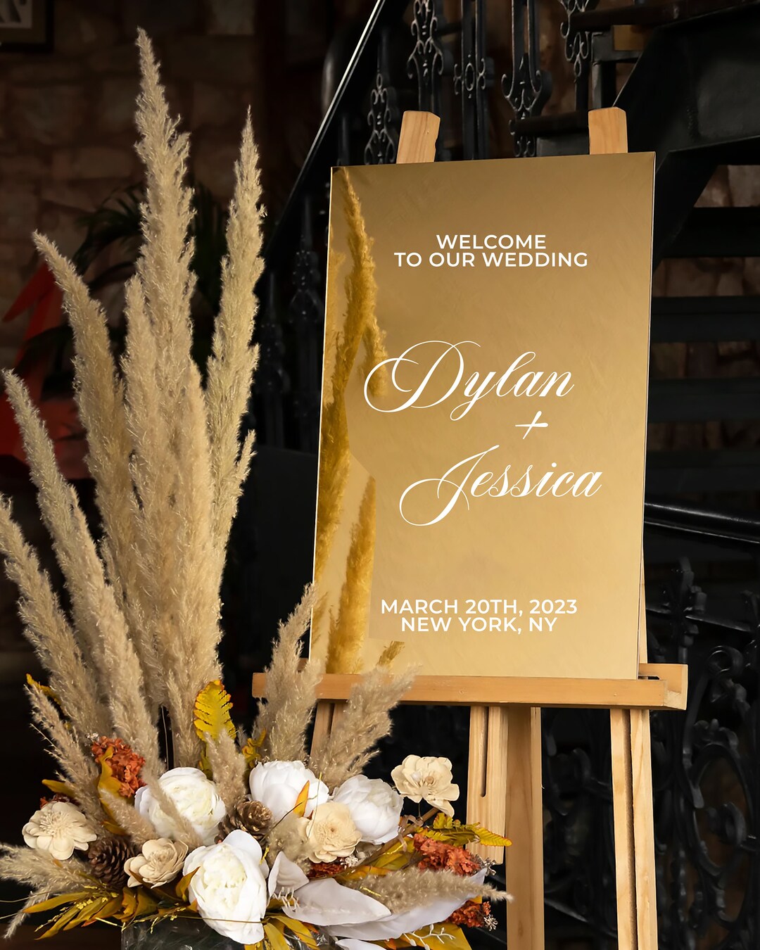 Gold Mirror Wedding Sign Custom Wedding Sign Wedding Decor Gold Mirror Acrylic Sign Rose