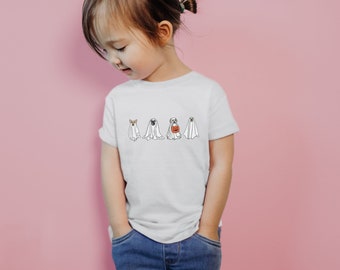 Camiseta de cachorro fantasma, camisa de Halloween, ropa para niños, camisa para niños pequeños, ropa para otoño