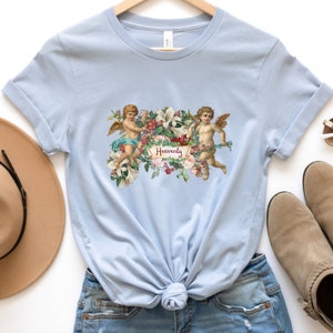 Heavenly Floral Cherub Tshirt, Graphic tee, Vintage Tshirt, Floral Shirt, Trendy Tees