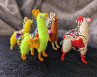 Set of 2 Alpaca Wool Llama Keychains Small Miniature Llama Keyrings Wholesale Llama Bag Charms Souvenir Gift.