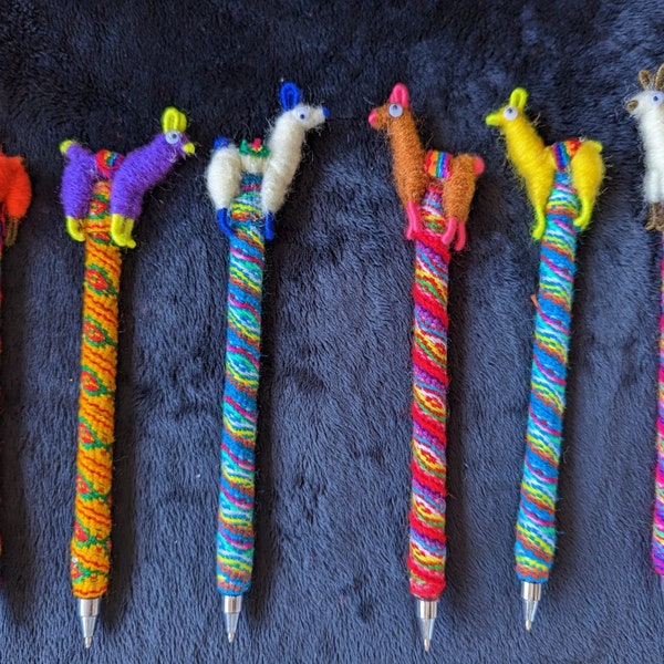 Llama Pen, Peruvian Pens, Pen covered Andean Textile, Llama Ethnic Decorated Writing Pen