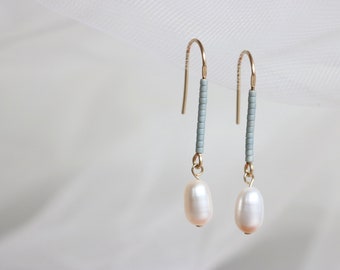Dainty pearl earrings, elegant goldfilled earrings, golden freshwater pearl earrings, dangle earrings, delicate gift for her, gift for mom