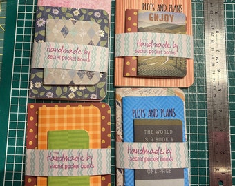Set of three handsewn little pocketsized notebooks. Individually handmade from scratch by me. Plain paper. All different.