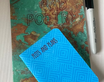 Set of 2 notebooks, individually handmade and embossed by me. Ideal gifts for the bad poet or plotter in your life.