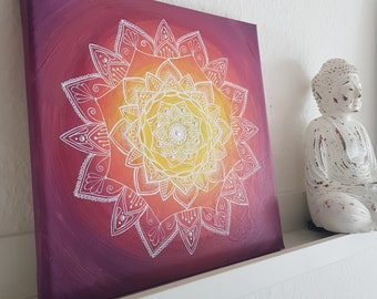 Mandala peint à la main sur toile - unique - acrylique - 30 x 30 cm