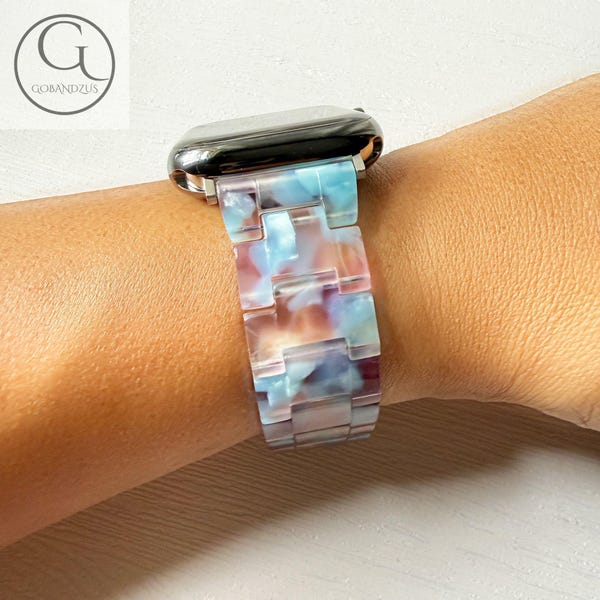Dreamy Aurora Apple Watch Band Resin Bracelet Strap 40mm 41mm 42mm 44mm 45mm 46mm 49mm Women Charms Series 11 10 9 8 7 6 SE 1 2 3 4 5