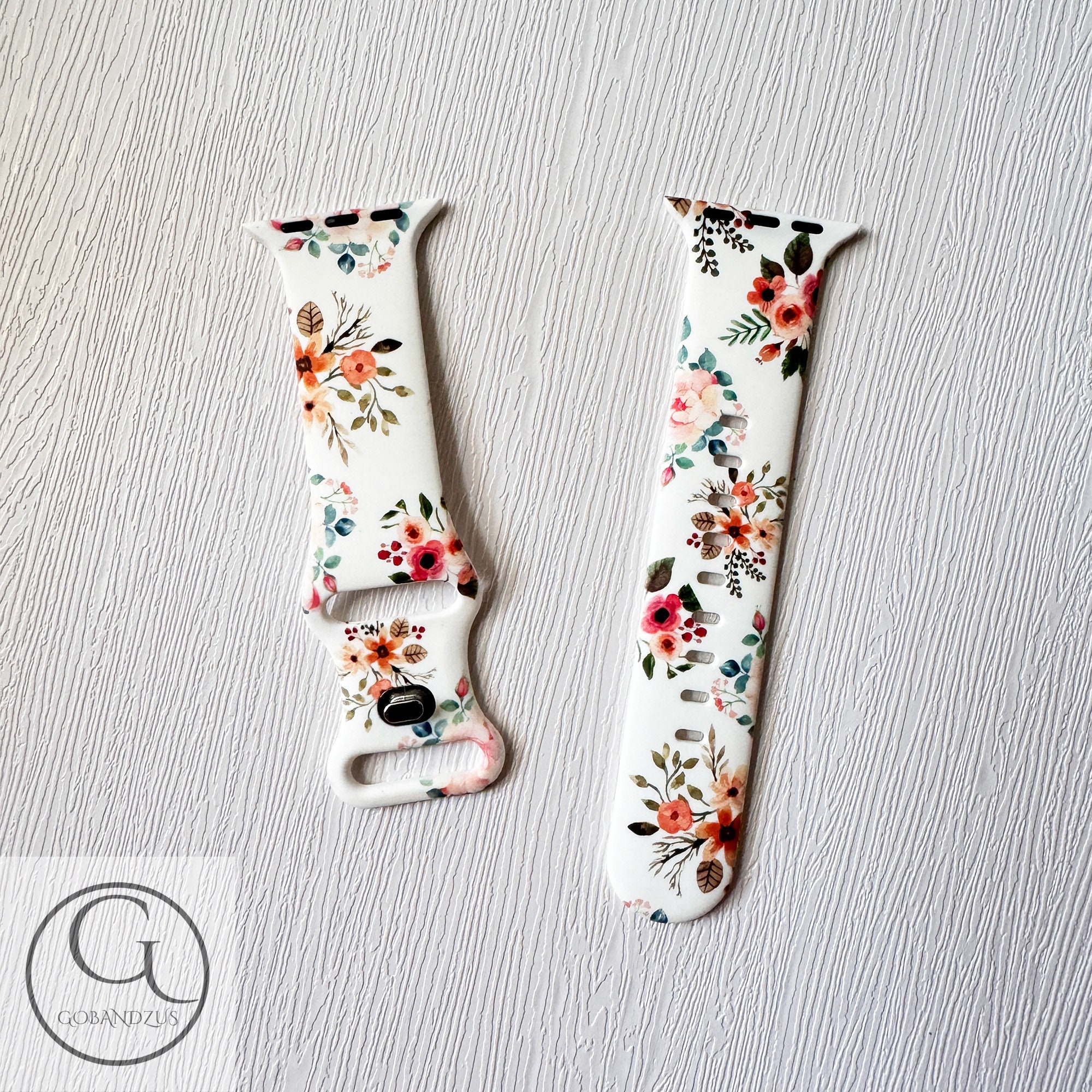 White Bloom Floral Printed Silicone Apple Watch Band Women 