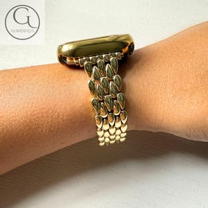 Bracelet de montre Apple doré avec chaîne en acier inoxydable Ultra 49 46 45 44 42 41 40 38 mm Dragonne pour femme, série métal 10 9 8 7 6 5 4 3 2 1 Cadeaux
