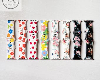 Pasek do zegarka Apple Watch z silikonu z nadrukiem kwiatowym, damski, wysokiej jakości, pasujący do modeli z serii 11 i SE o średnicy 38-49 mm, prezent dla mamy. Pasek do iWatch.