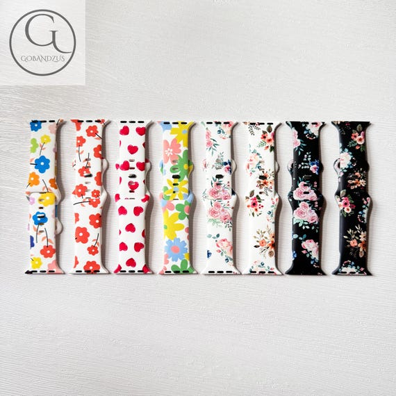 Premium Silicone Apple Watch Band Floral Printed Silicone Women Own Design Fits 38-49mm Series 11 to SE Women Gifts for Her Mom iWatch Strap