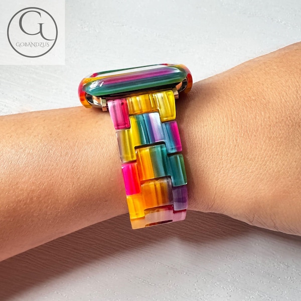 Correa de resina para Apple Watch con diseño de carnaval de colores, 40 mm, 41 mm, 42 mm, 44 mm, 45 mm, 46 mm y 49 mm, para mujer, serie Charms 11, 10, 9, 8, 7, 6, SE, 2, 3, 4, 5
