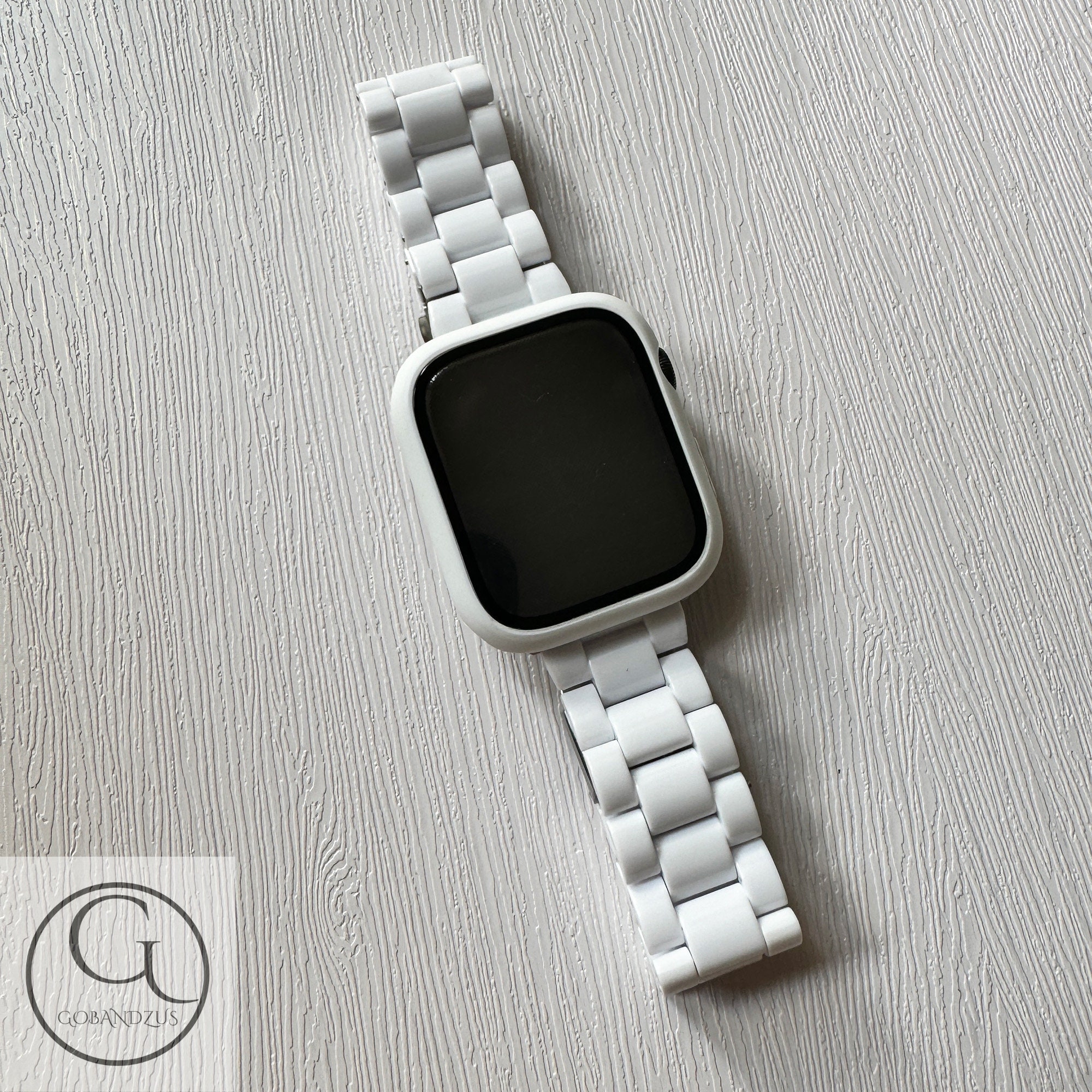 White Color Apple Watch Band Resin Bracelet Strap Pink White 