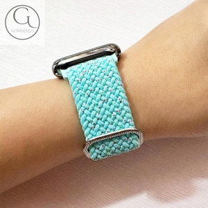 Pulseira de nylon trançado azul enevoado para Apple Watch com fivela Ultra 38 40 41 42 44 45 46 49 mm, pulseira de malha elástica trançada 11 10 9 8 7 6 5 4 3 2 SE