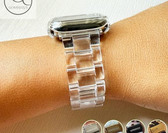 Clear Acrylic Apple Watch Band Bracelet Strap Transparent Butterfly Clasp 38 40 41 42 44 45 46 49mm  Charms Series 11 10 9 8 7 6 5 4 3 2 SE