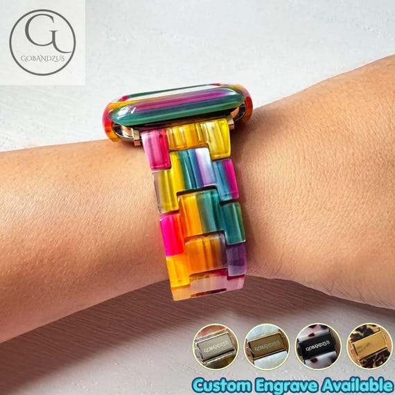 Color Carnival Pattern Apple Watch Band Resin Bracelet Strap 40mm 41mm 42mm 44mm 45mm 46mm 49mm Women Charms Series 11 10 9 8 7 6 SE 2 3 4 5